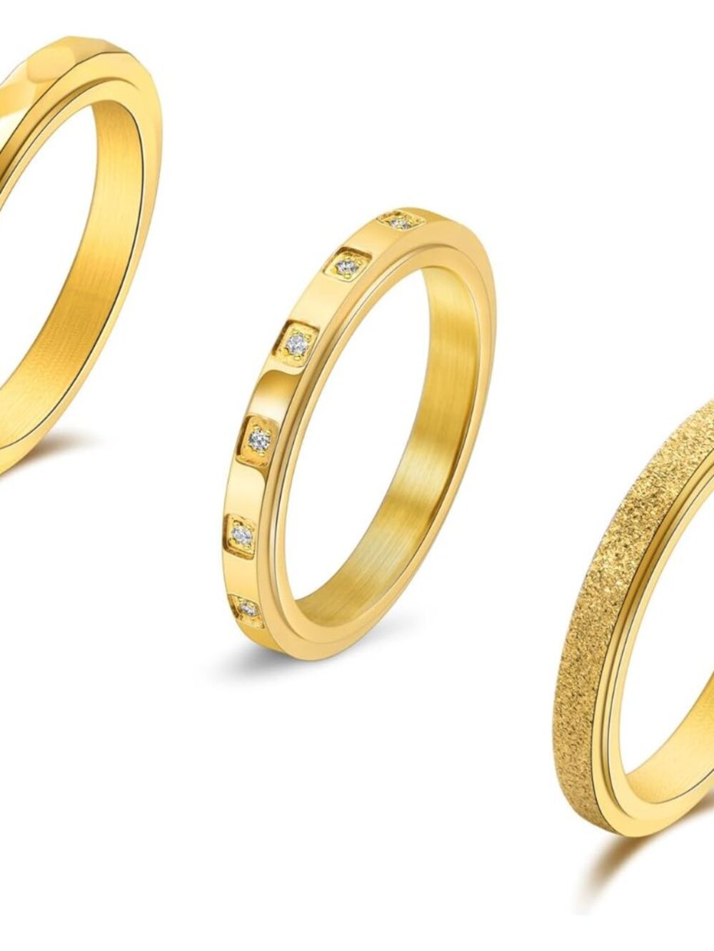 3mm Fidget Rings for Anxiety Relief - 18K Gold Plated Titanium Steel Glitter San